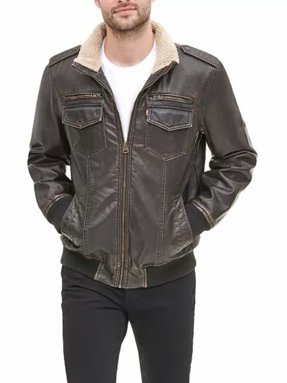 Levi's Men's Dark Brown Sherpa Collar Aviator Bomber Jacket